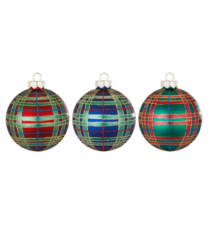 Set van 3 - Glazen ruitjes kerstballen rood, blauw en groen 8 cm