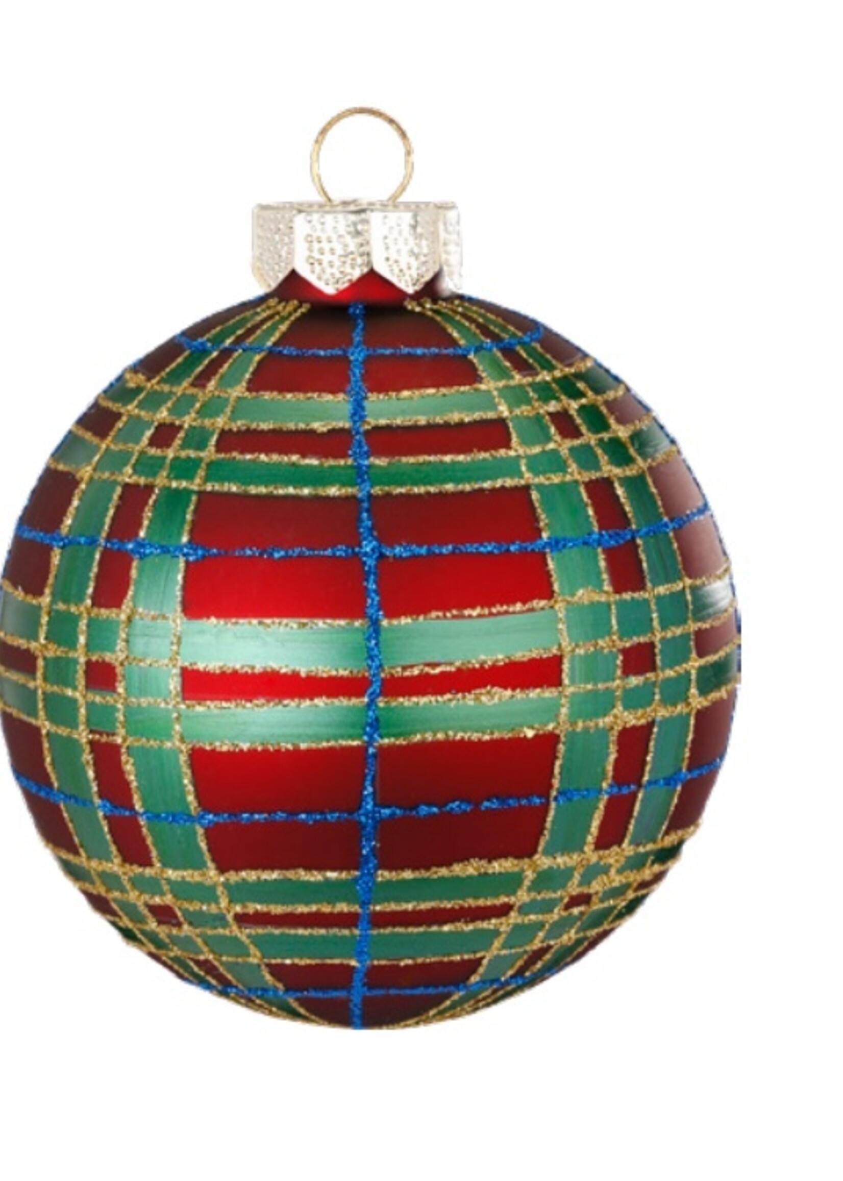 Set van 3 - Glazen ruitjes kerstballen rood, blauw en groen 8 cm