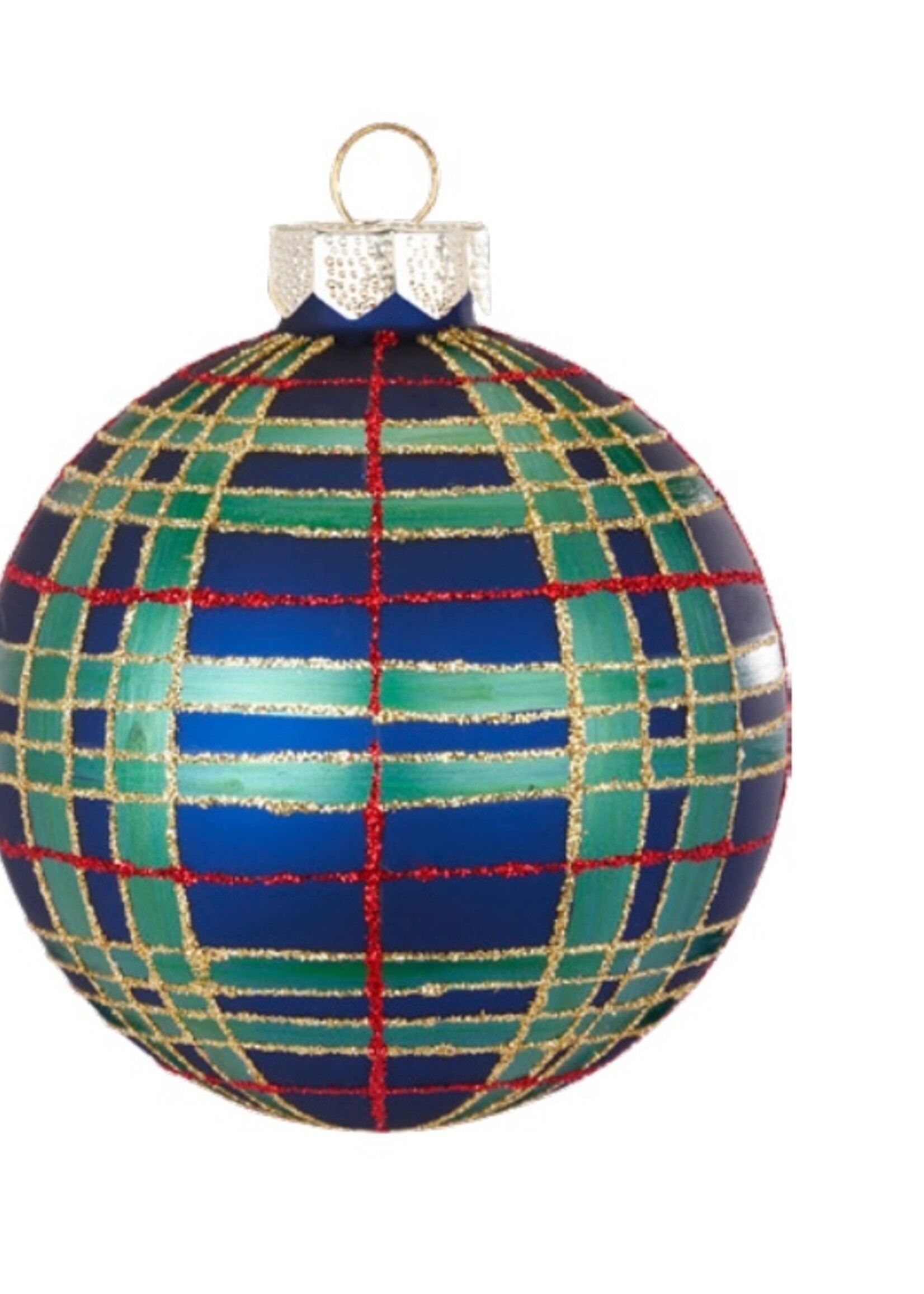 Set van 3 - Glazen ruitjes kerstballen rood, blauw en groen 8 cm