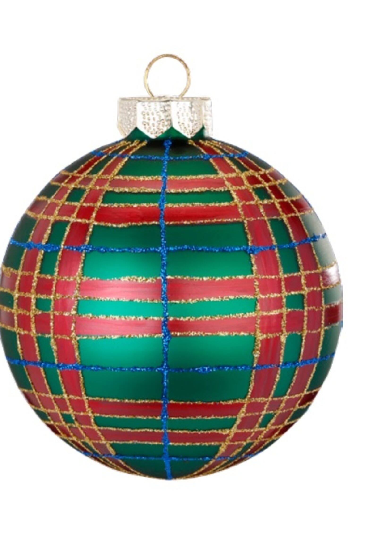 Set van 3 - Glazen ruitjes kerstballen rood, blauw en groen 8 cm