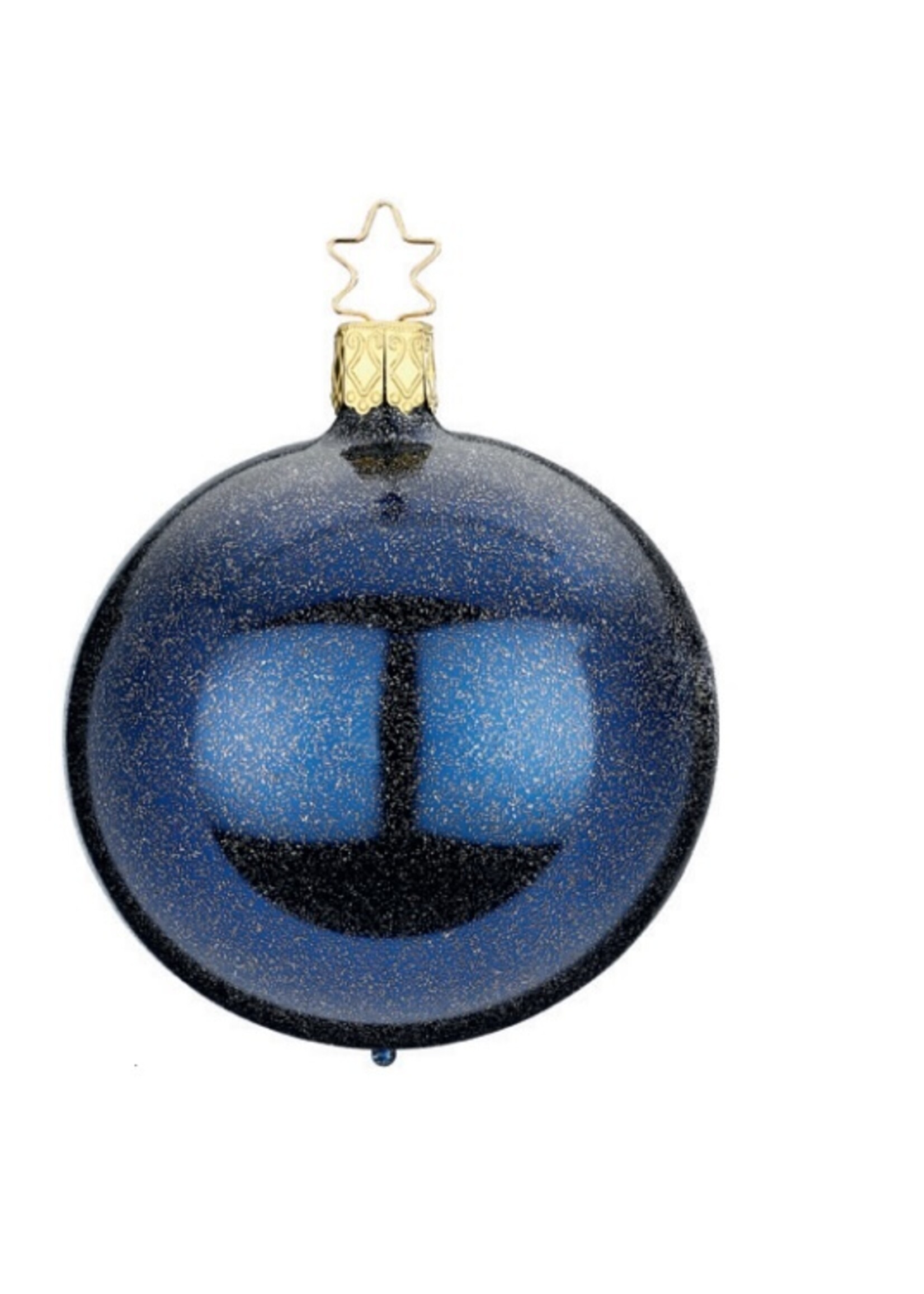 Inge Glas Manufaktur Blauwe kerstbal met chique glitter effect 8 cm - handgemaakt in Duitsland