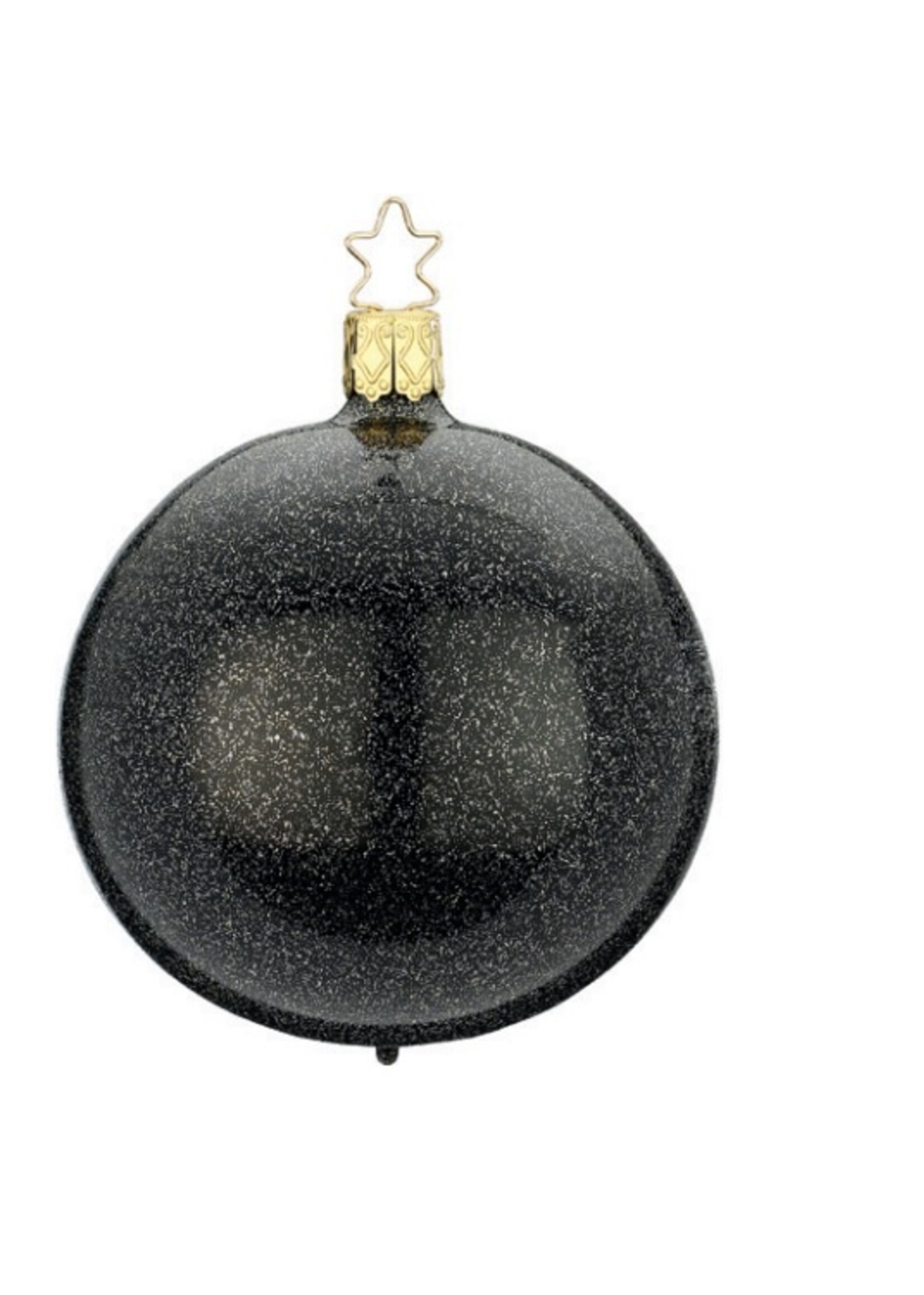 Inge Glas Manufaktur Zwarte kerstbal met chique glitter effect 8 cm - handgemaakt in Duitsland