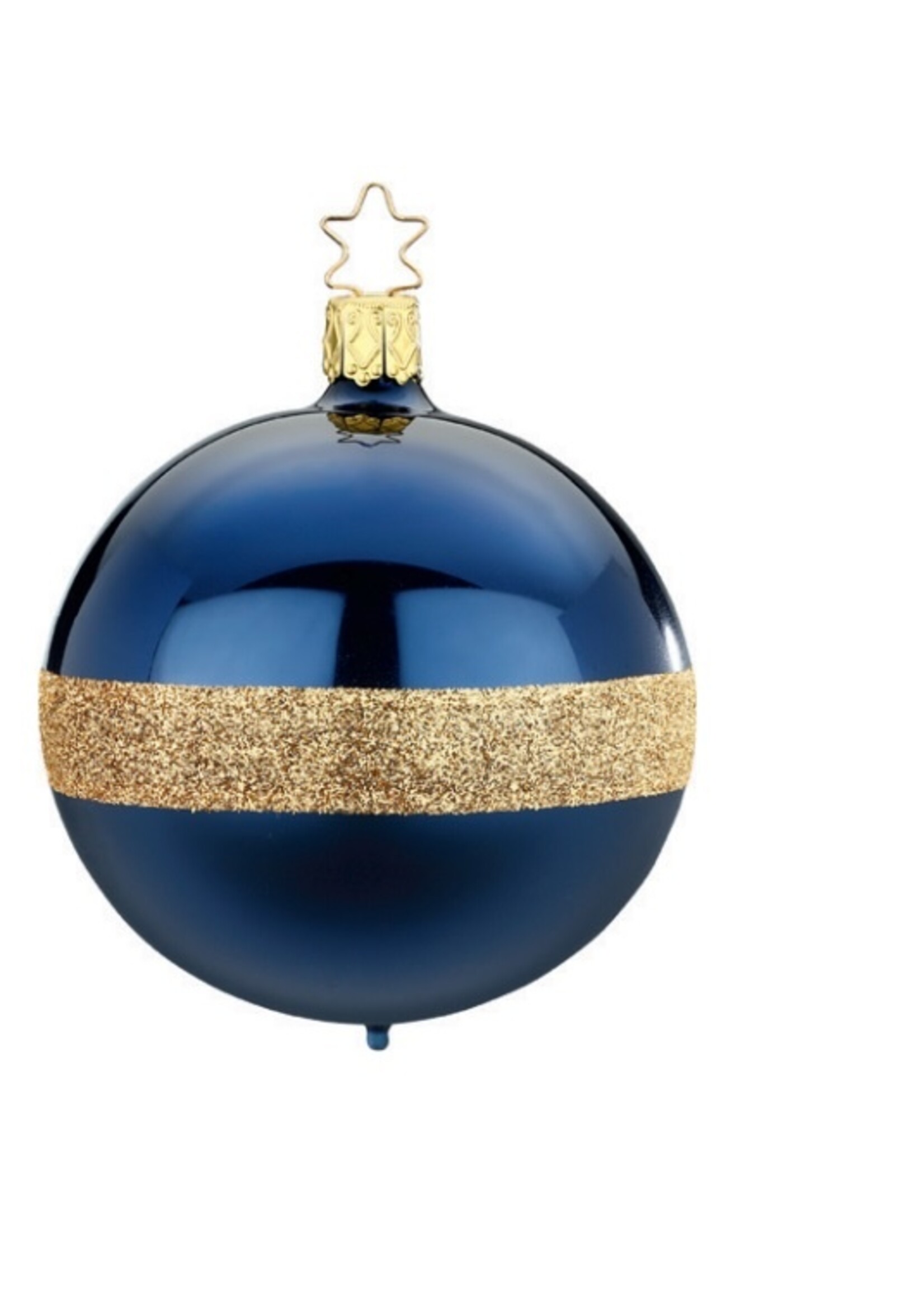 Inge Glas Manufaktur Blauwe Twin kerstbal met gouden glitters  8 cm - handgemaakt in Duitsland