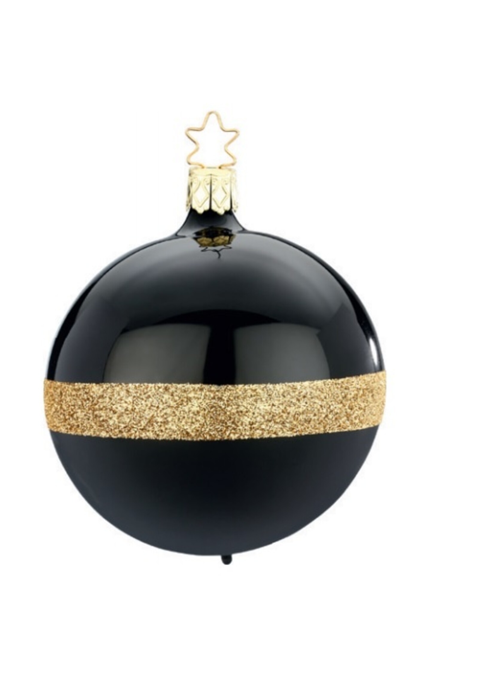 Inge Glas Manufaktur Zwarte Twin kerstbal met gouden glitters  8 cm - handgemaakt in Duitsland