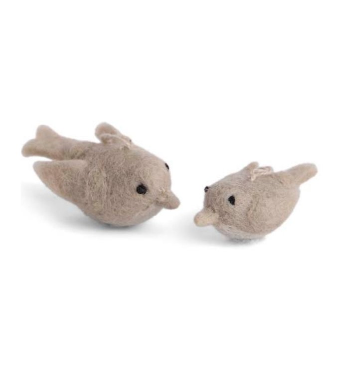 Én Gry & Sif Set van 2 handgemaakte beige vogel hangertjes 4 en 5,5 cm