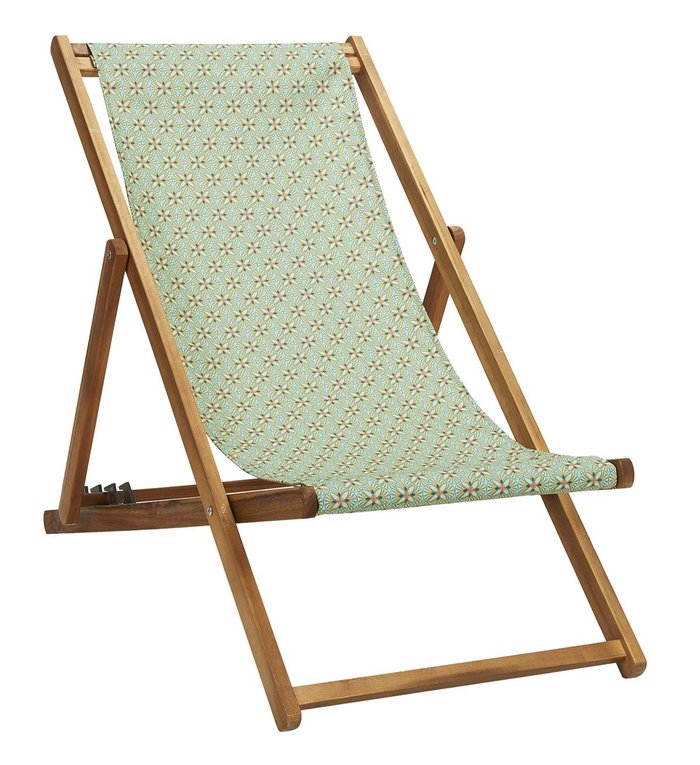 Vent de Bohème  tuinstoel - ligstoel - strandstoel van acaciahout met grafisch groen Lotus design
