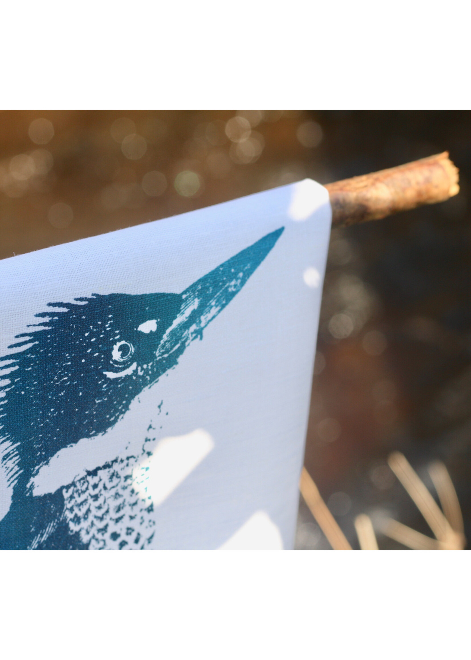 Frohstoff halflinnen theedoek met blauwgroene ijsvogels