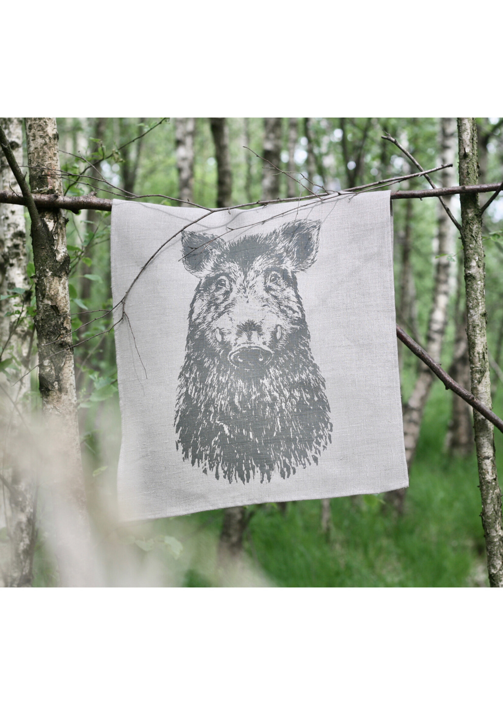 Frohstoff linnen theedoek met olijf grijs wildzwijn