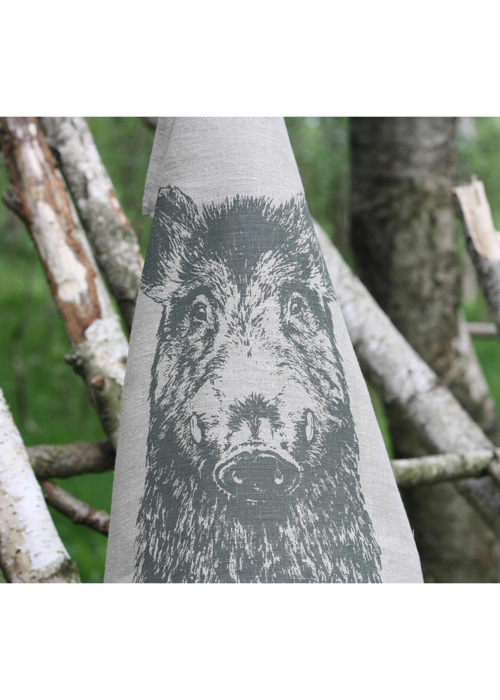 Frohstoff linnen theedoek met olijf grijs wildzwijn