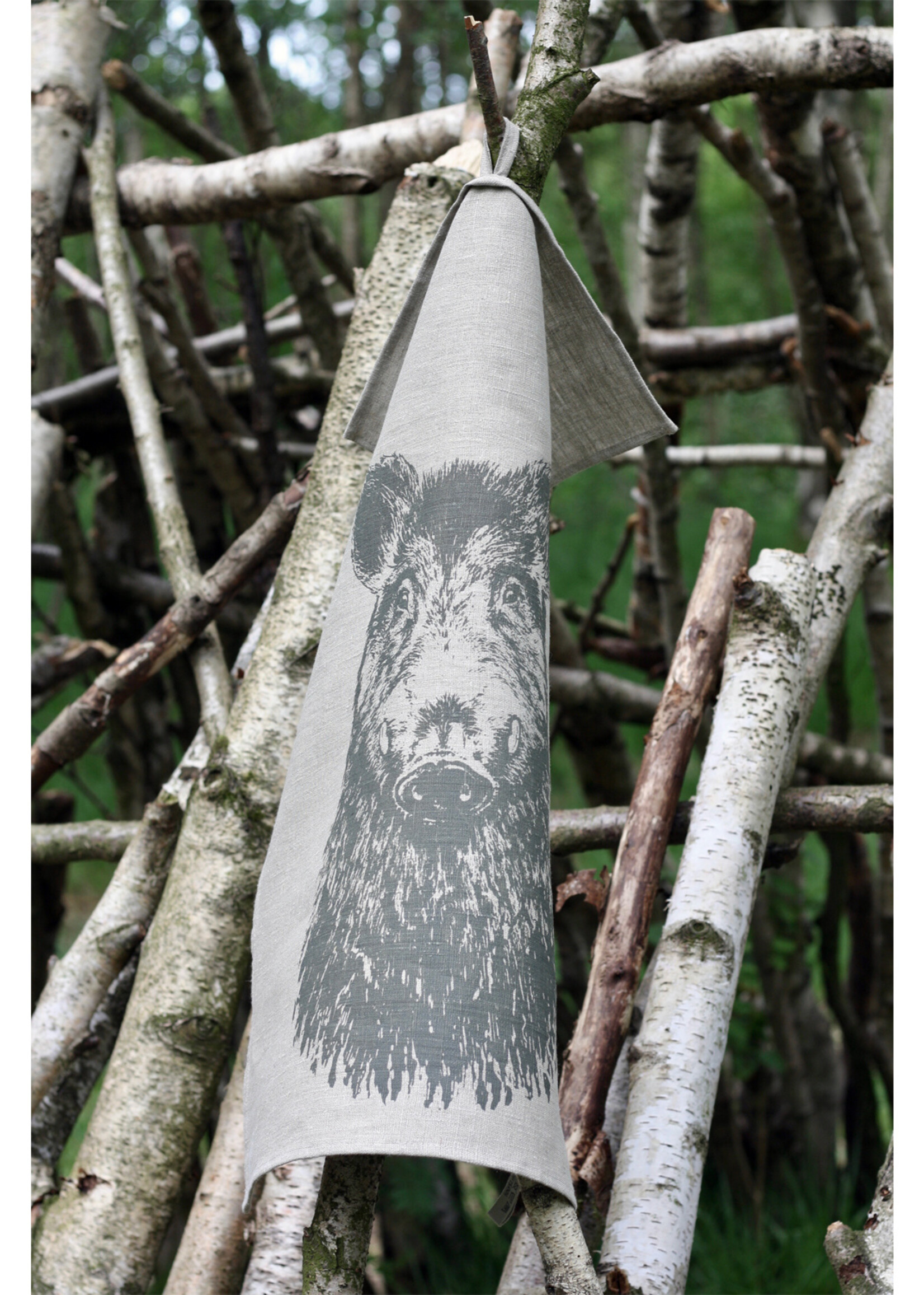 Frohstoff linnen theedoek met olijf grijs wildzwijn