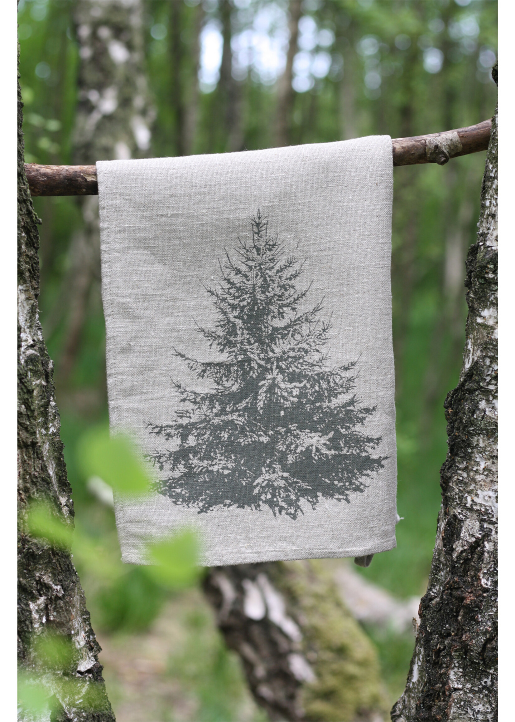Frohstoff linnen theedoek met olijf grijze Spar