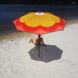 Strandparasol Pop-grass Rood en Mosterdgeel