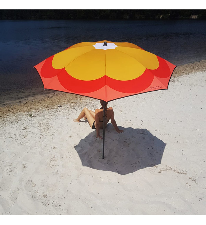 Klaoos Parasol voor het strand Pop-grass rood en mosterdgeel