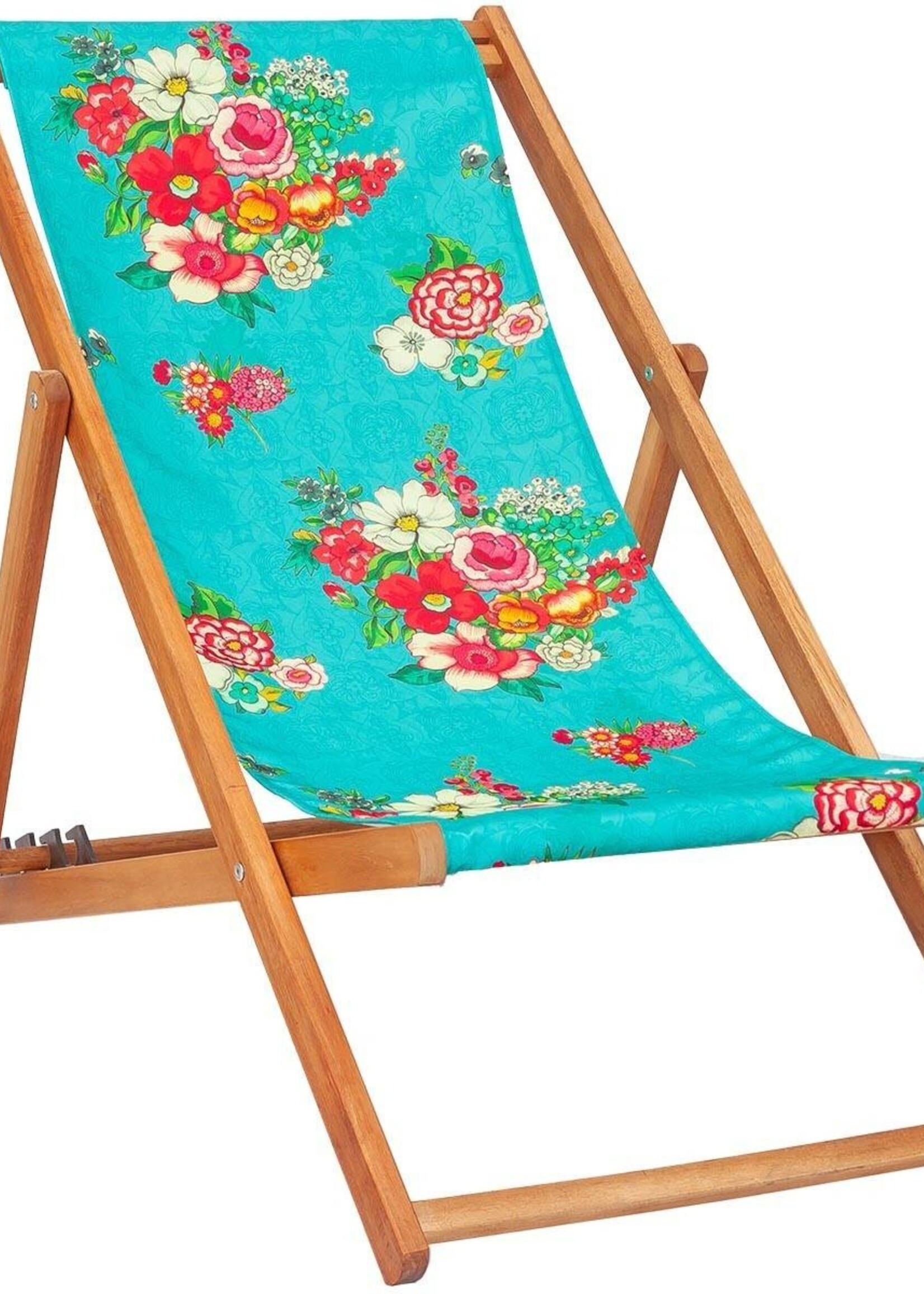 Vent de Bohème  tuinstoel - ligstoel - strandstoel van acaciahout met bohemien motief Hanami Turquoise