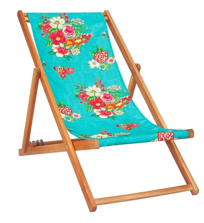 Vent de Bohème  tuinstoel - ligstoel - strandstoel van acaciahout met bohemien motief Hanami Turquoise