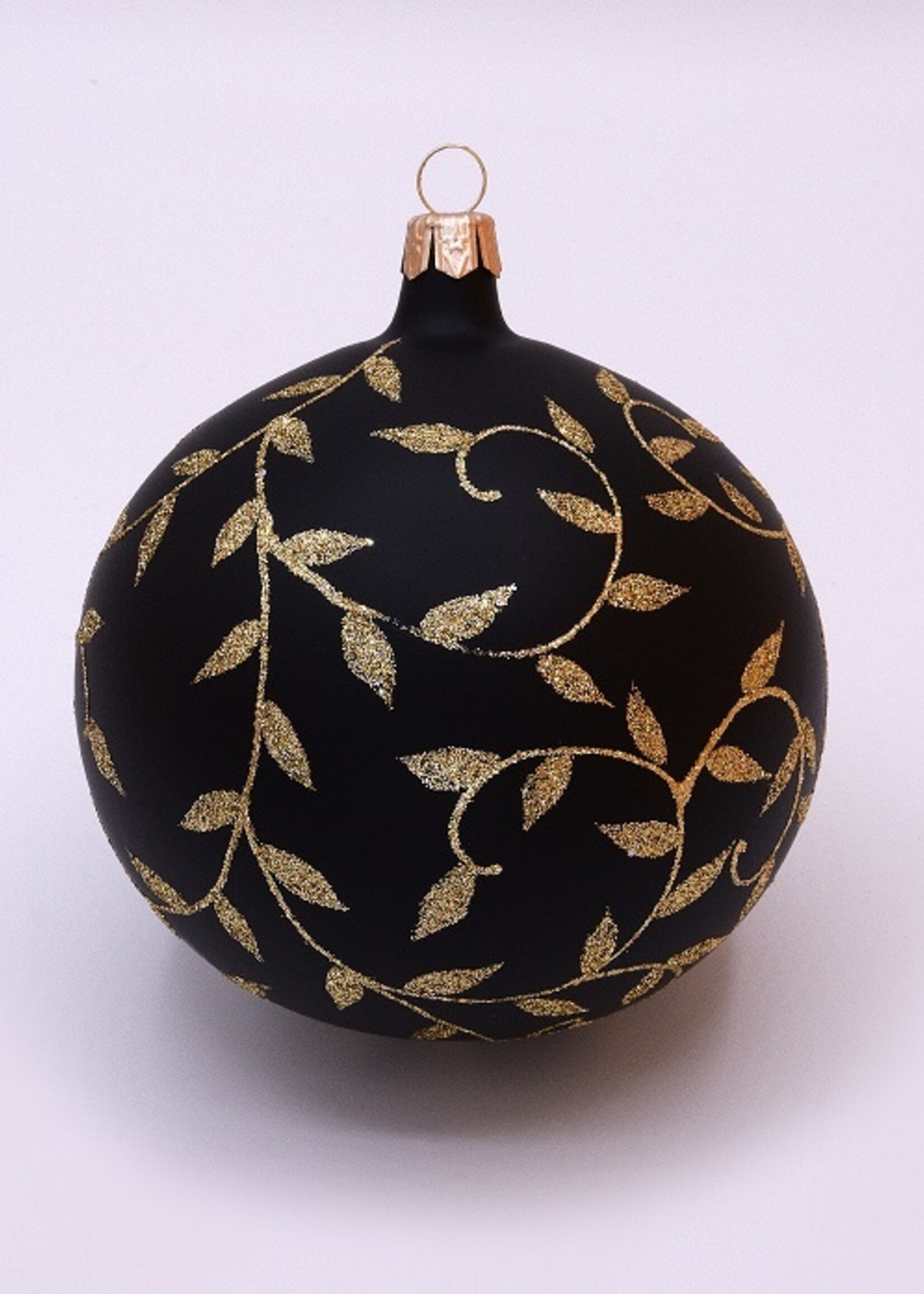 Kerstbal glanzend zwart met gouden blaadjes decoratie 8 cm - set van 3