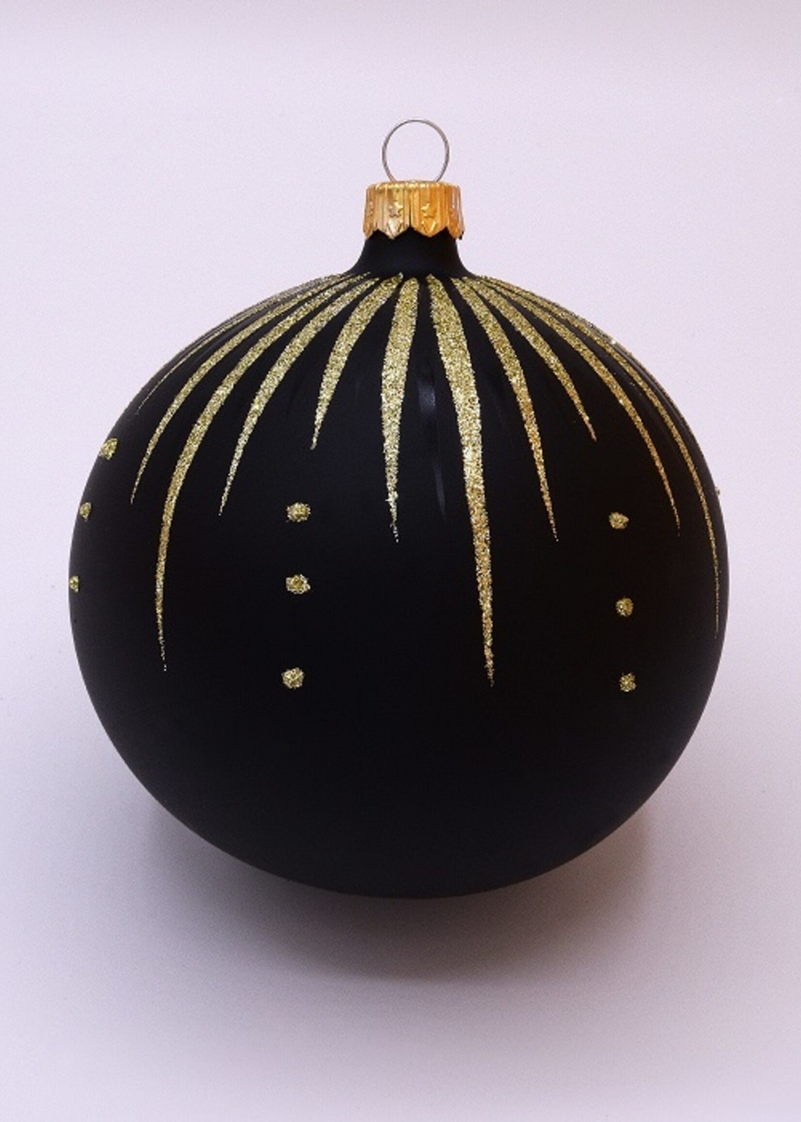 Kerstbal zwart mat met gouden glitter streepjes decoratie 8 cm - set van 3