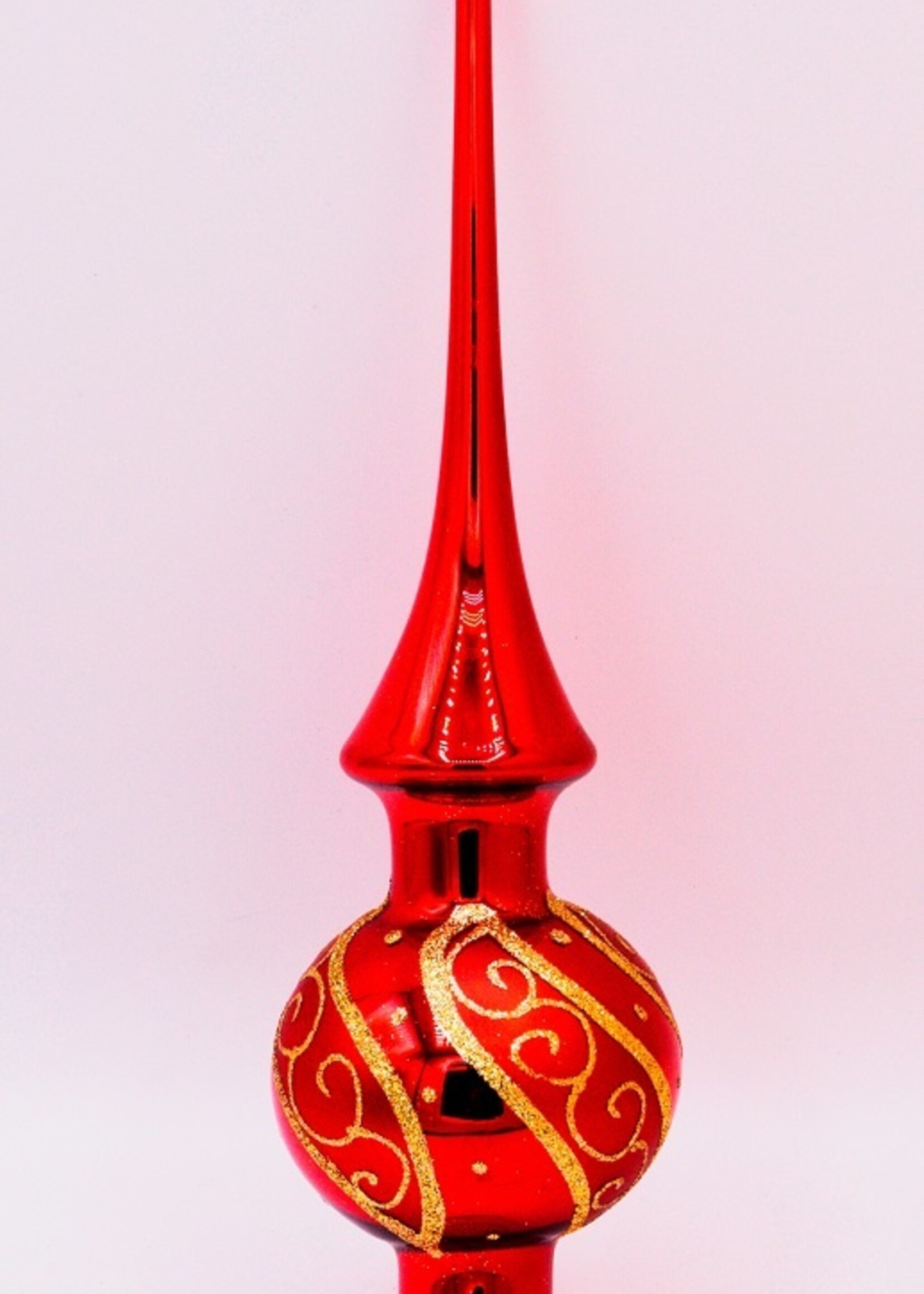 Piek voor de kerstboom glanzend rood en luxe gouden decoratie 27 cm hoog