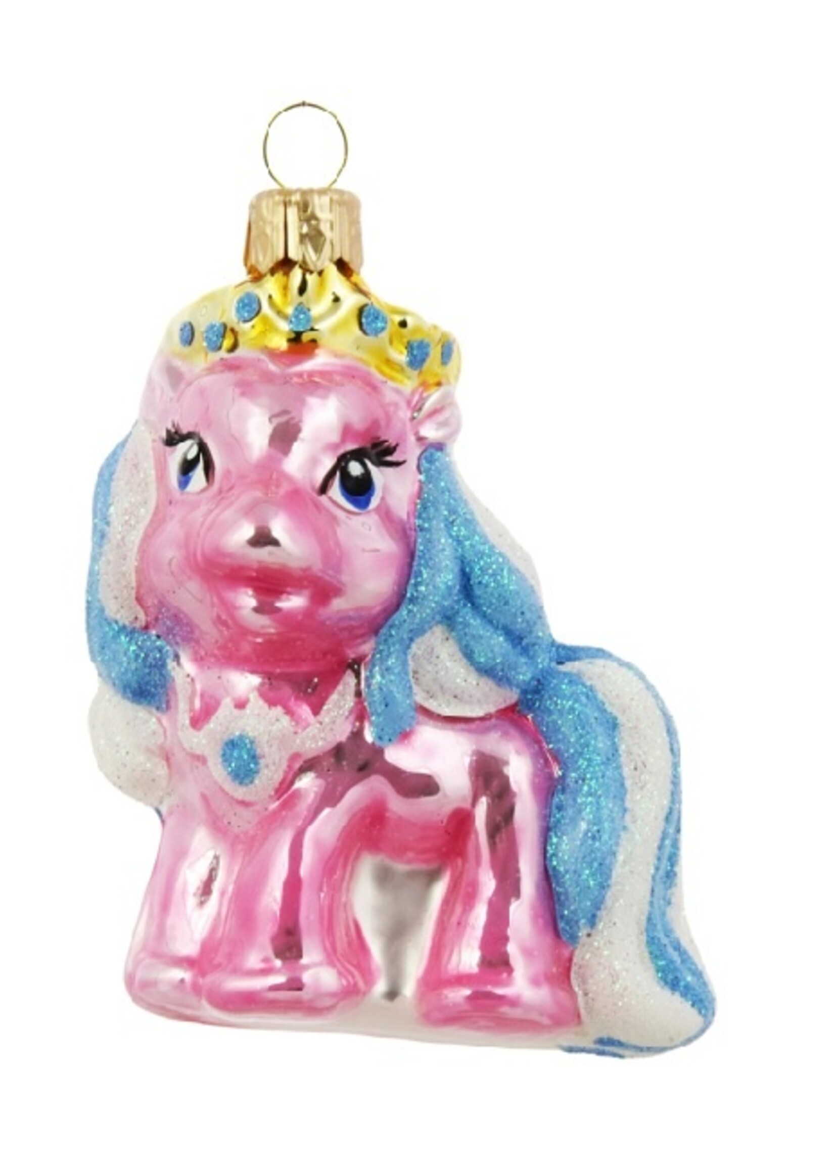 Mini pony roze - kerstboomdecoratie van glas - 7 cm