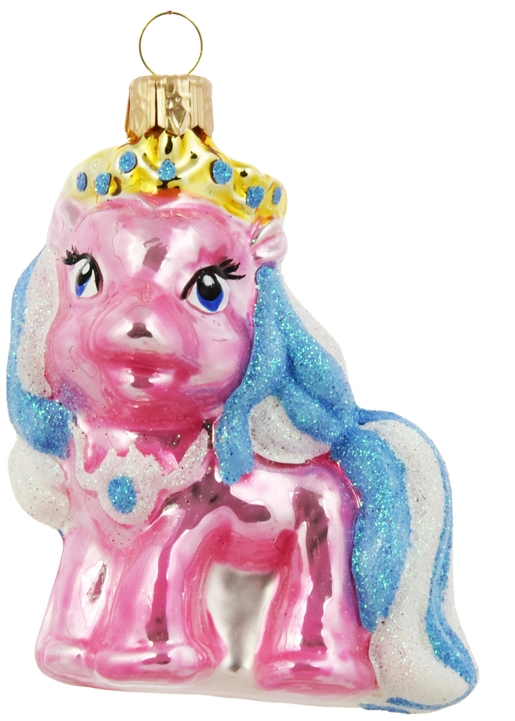 Mini pony roze - kerstboomdecoratie van glas - 7 cm