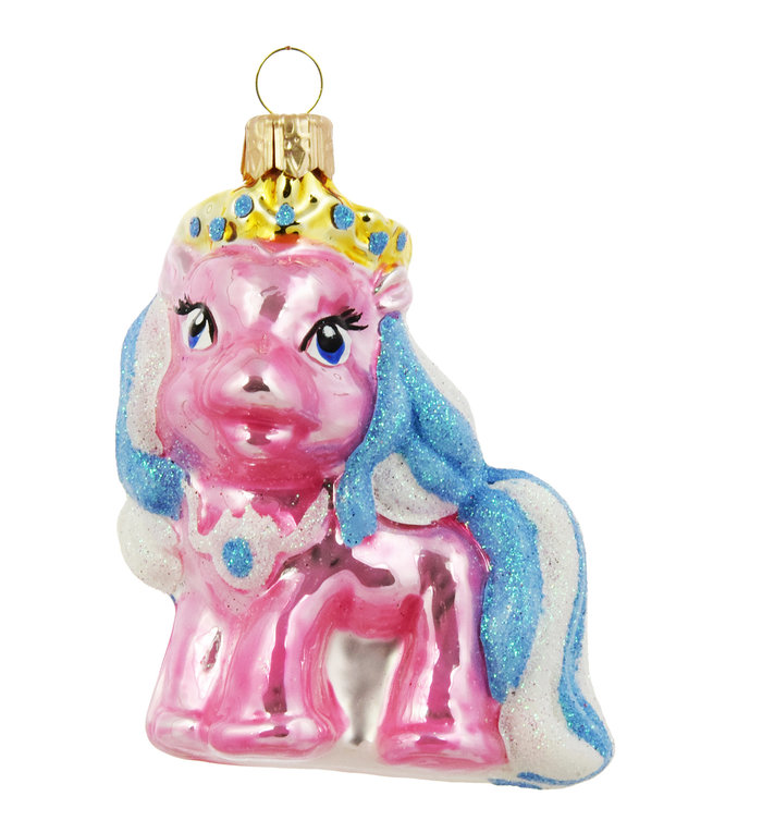 Mini pony roze - kerstboomdecoratie van glas - 7 cm