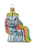 Blauwe Pony met Regenboog Manen Kersthanger 7 cm