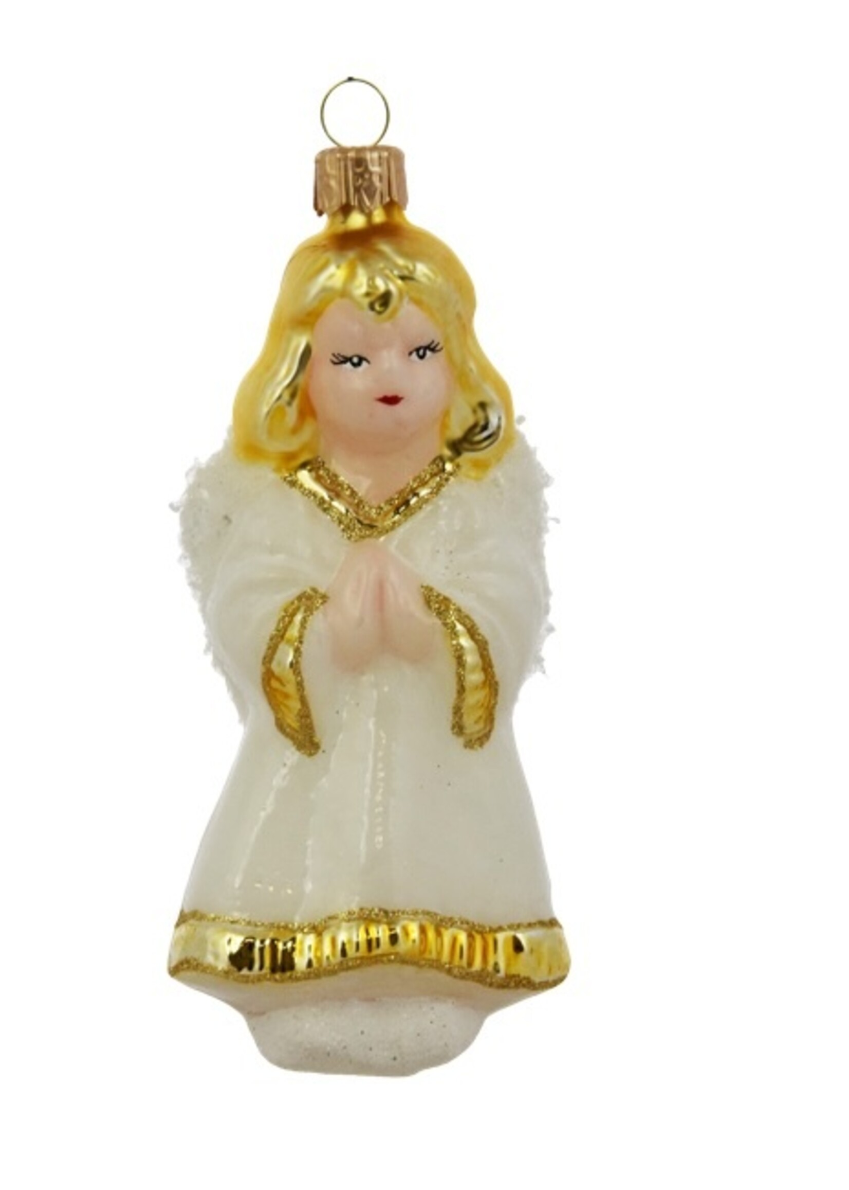 Wit en goud engeltje kerstboomdecoratie van glas  11,4 cm