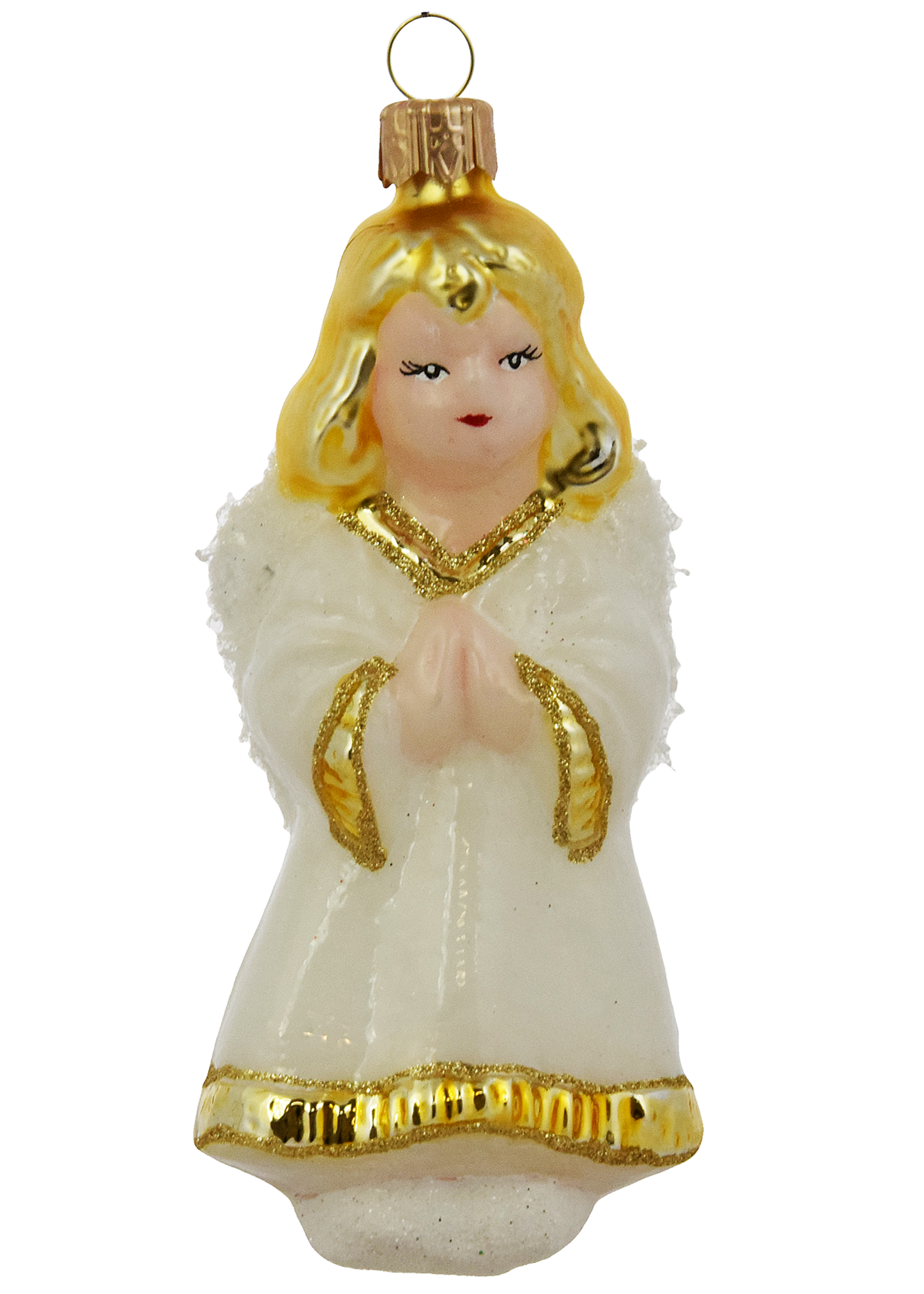 Wit en goud engeltje kerstboomdecoratie van glas  11,4 cm