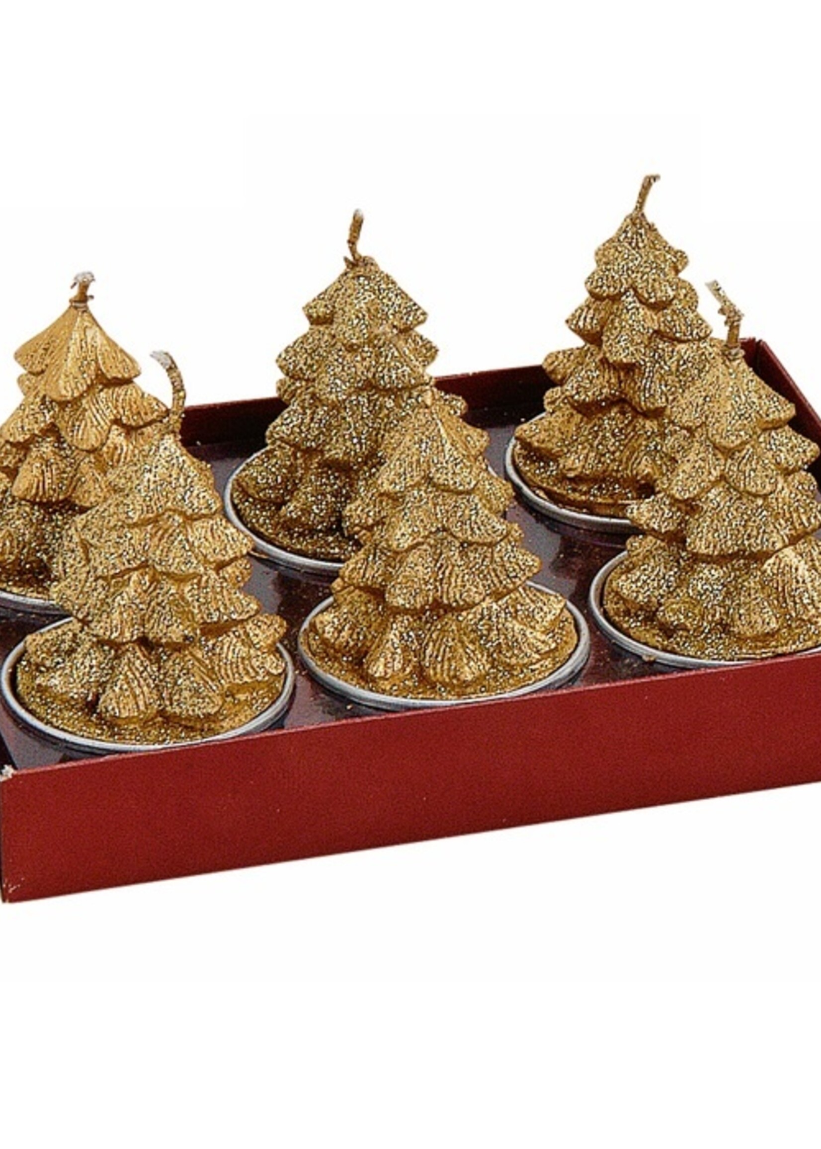 Set van 6  gouden kerstboompjes waxinekaarsjes