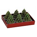Set van 6  groene kerstboompjes waxinekaarsjes