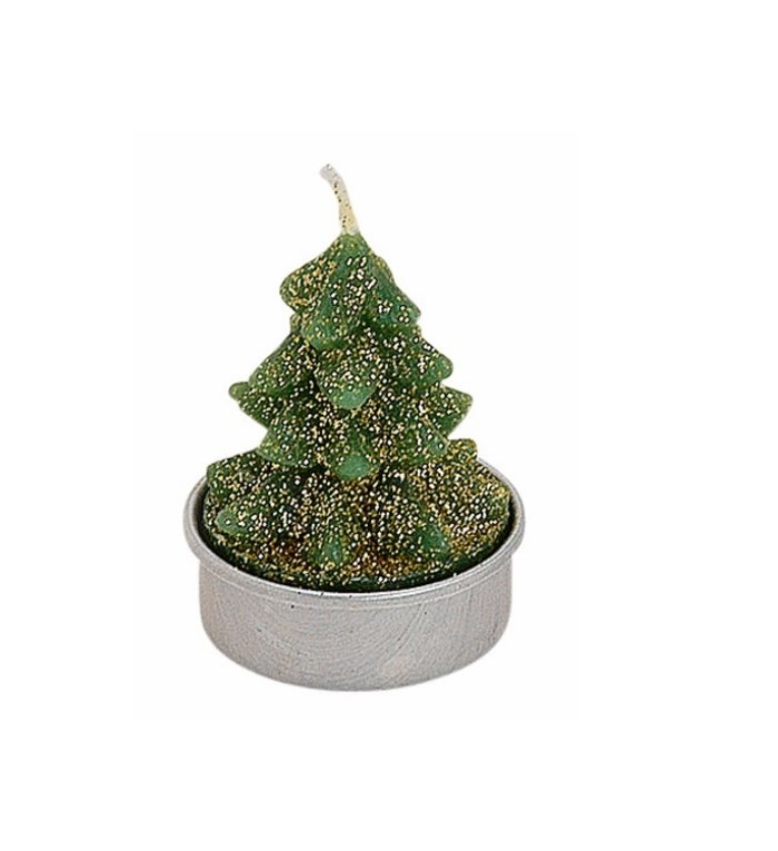 Set van 6  groene kerstboompjes waxinekaarsjes