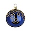 Inge Glas Manufaktur Donker blauwe glanzende kerstbal met gouden engelenkrullen 8 cm - handgemaakt in Duitsland