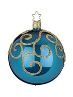 Inge Glas Manufaktur Kerstbal  Hemelsblauw Opaal met Engelenkrullen