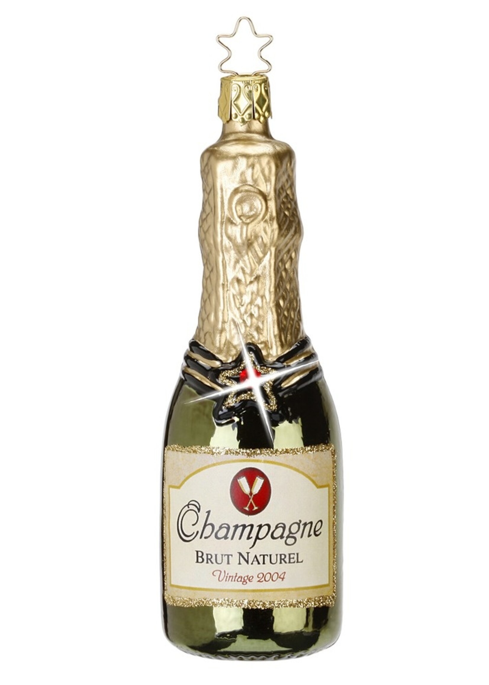Inge Glas Manufaktur Kerstboomhanger groene fles Champagne 12,5 cm