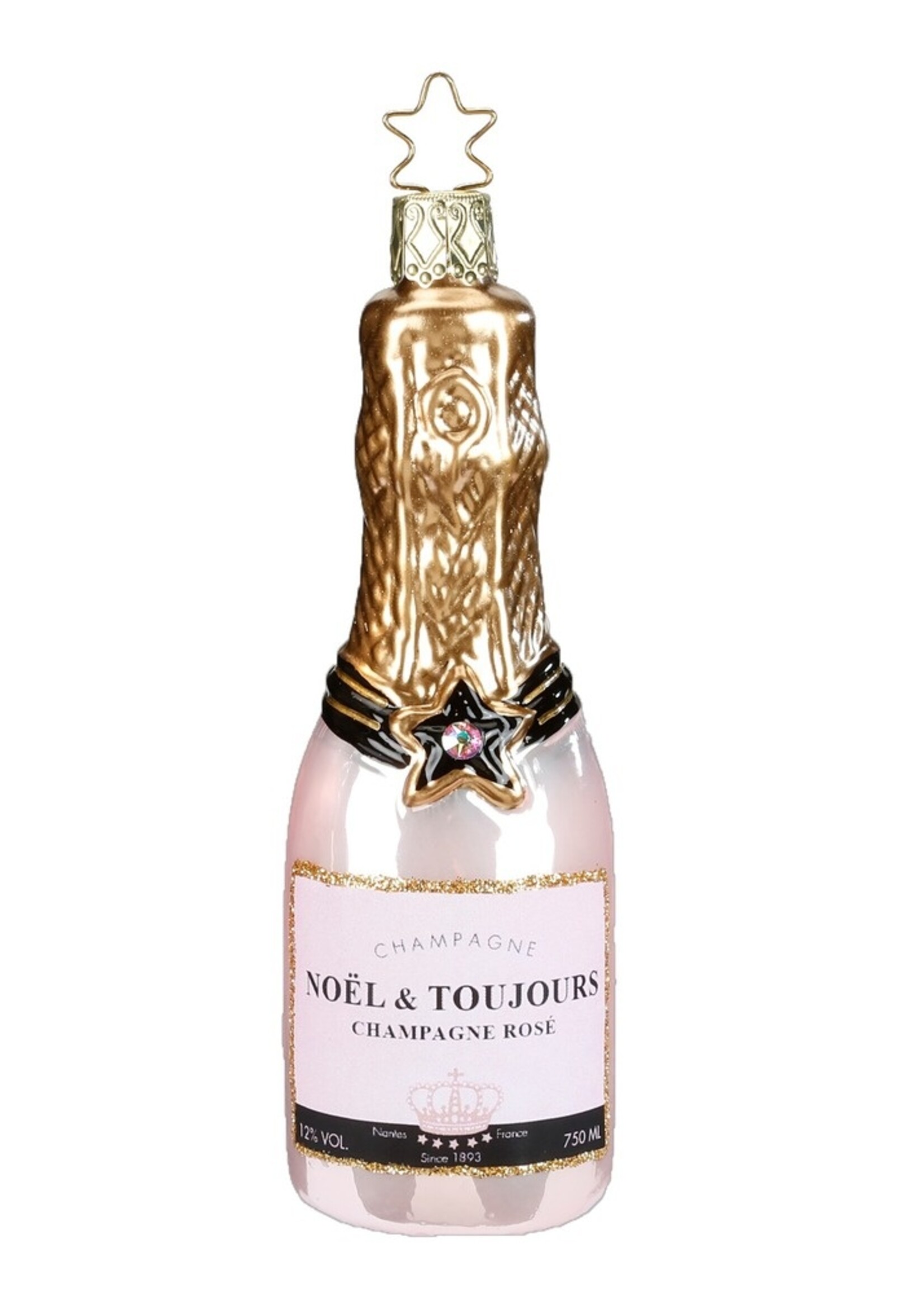 Inge Glas Manufaktur Kerstboomhanger fles Rose Champagne 12,5 cm