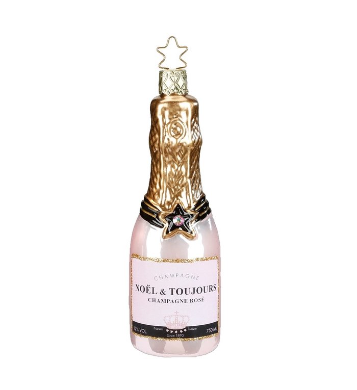 Inge Glas Manufaktur Kerstboomhanger fles Rose Champagne 12,5 cm