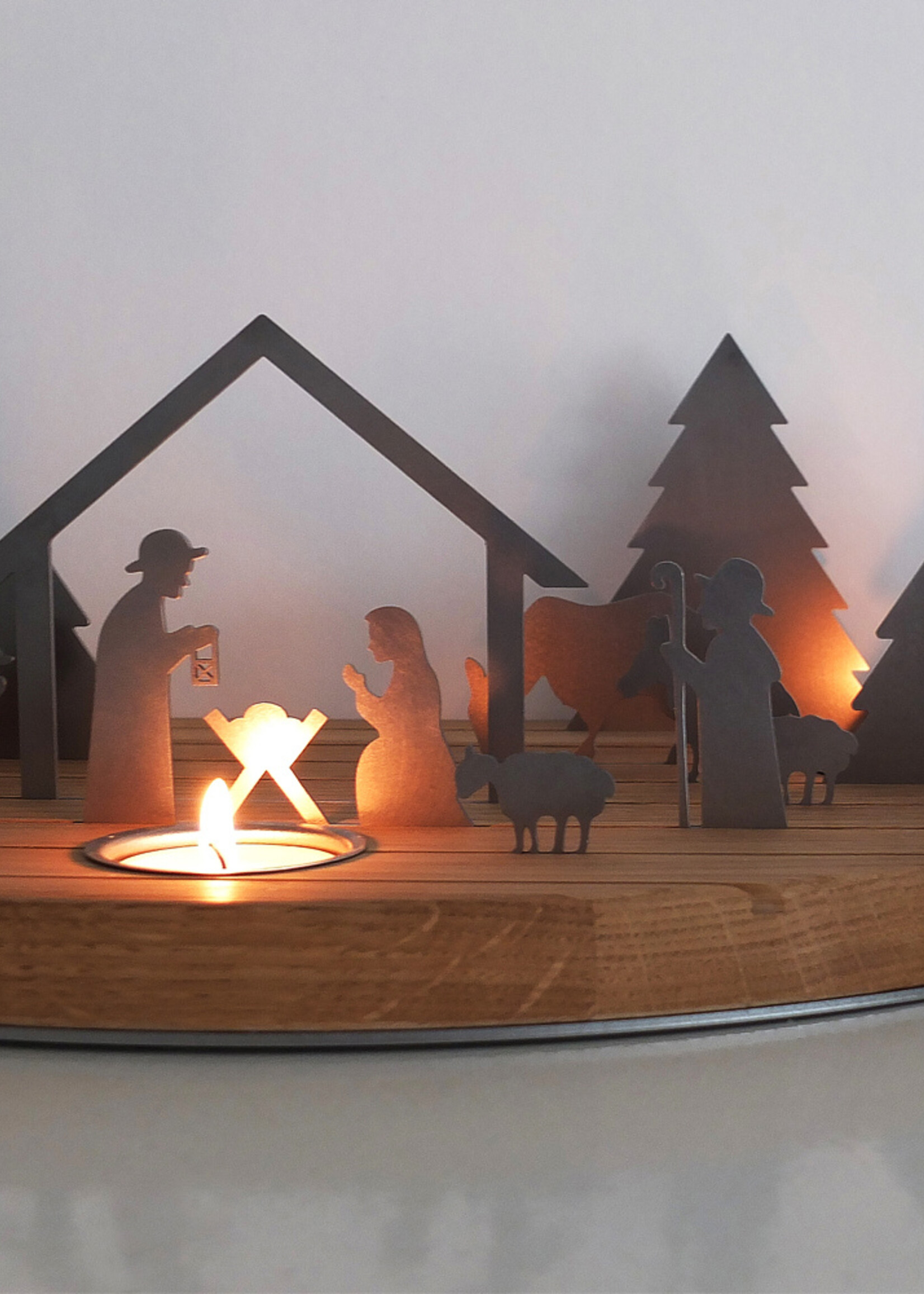 unoferrum Beukenhouten waxinelichthouder Silhouette L Kerststal