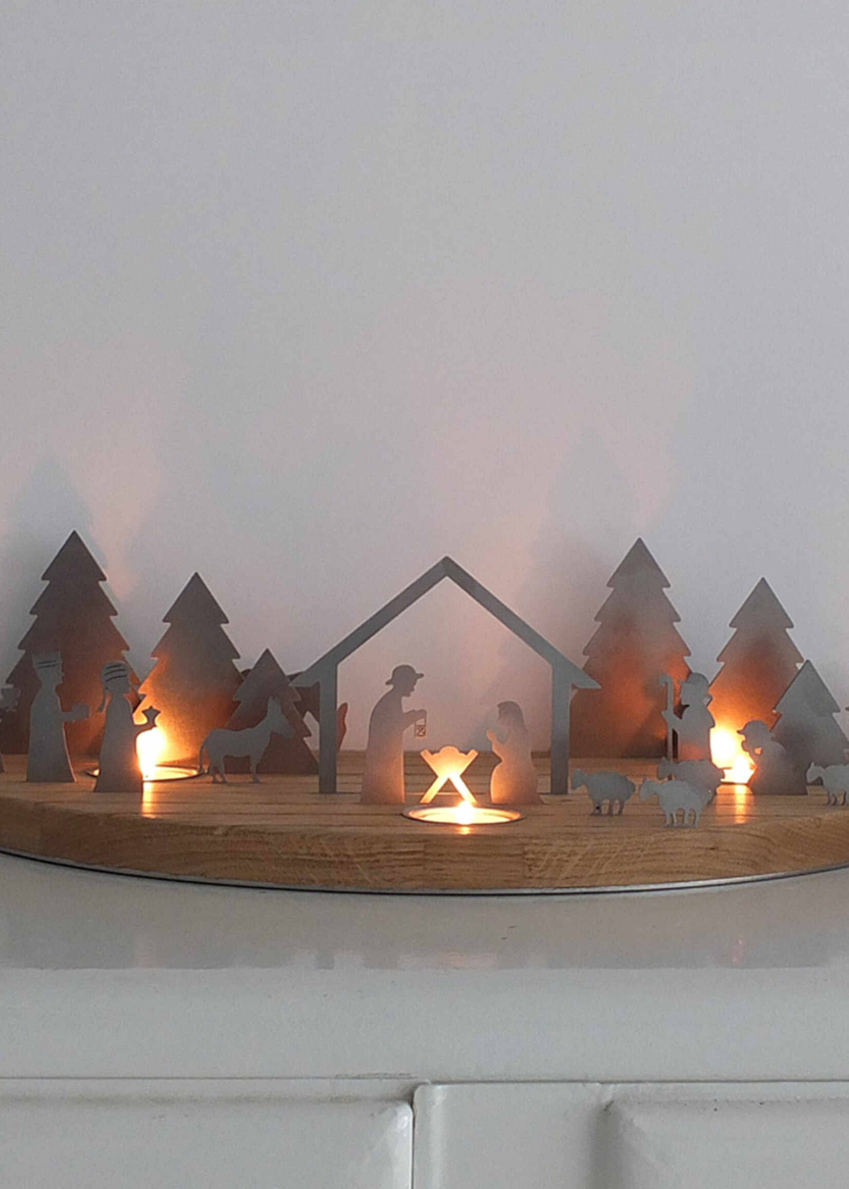 unoferrum Beukenhouten waxinelichthouder Silhouette L Kerststal