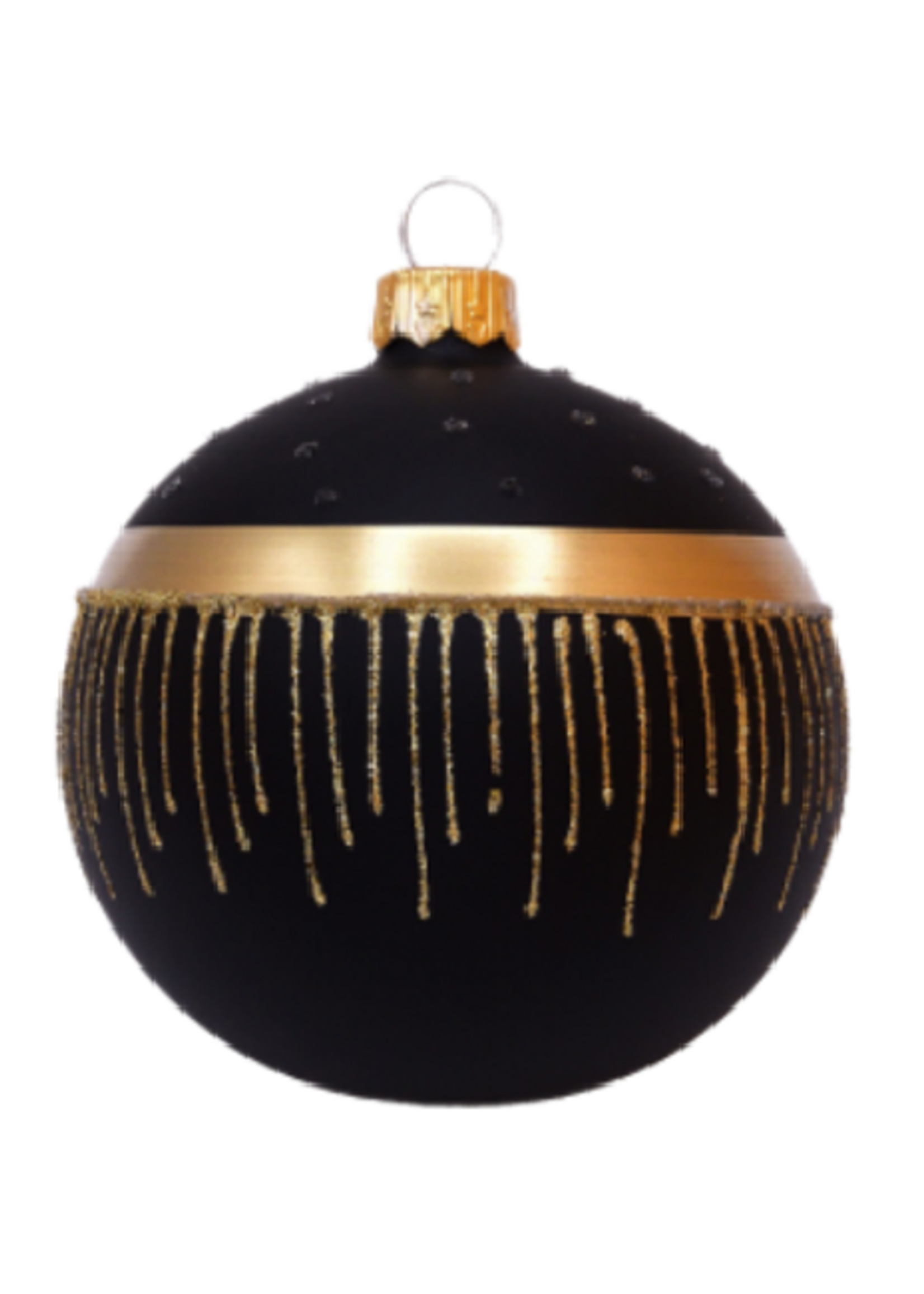Kerstbal mat zwart met gouden lijnen en glitter stipjes decoratie 8 cm - set van 3