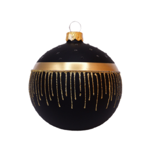 Zwarte Kerstballen met Gouden Glitterlijnen