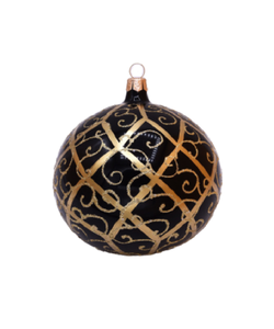 Zwarte Kerstballen met Gouden Lijntjes en Krullen