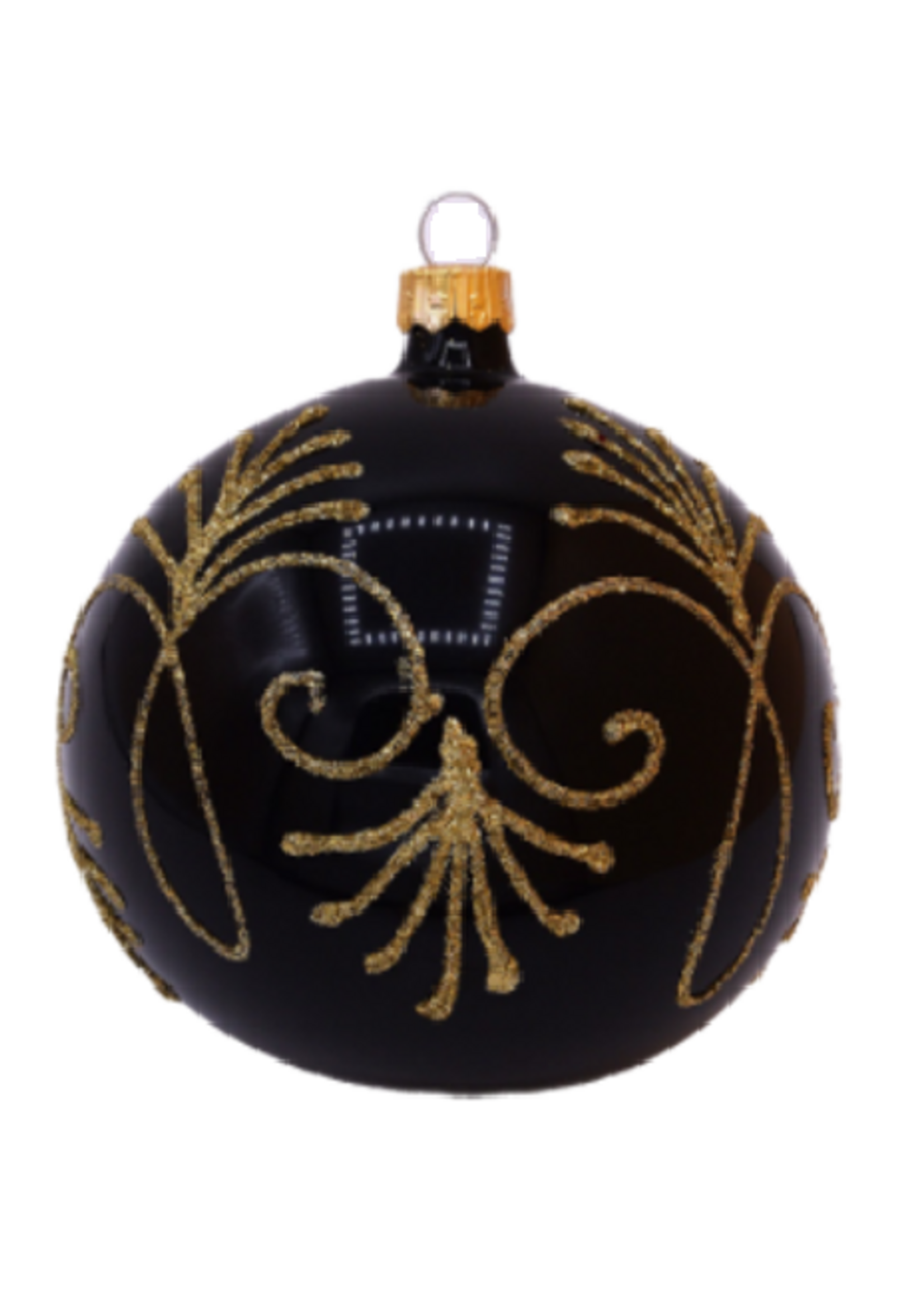 Kerstbal zwart glans met gouden glitter decoratie 8 cm - set van 3