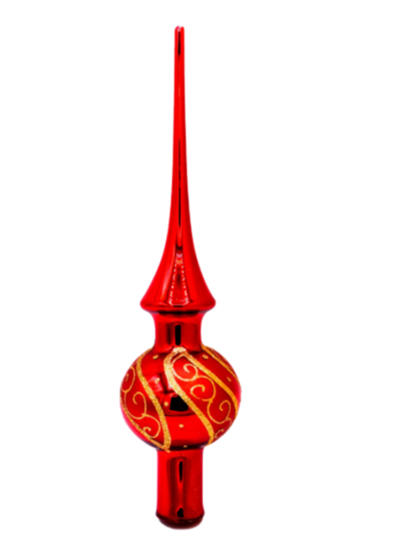 Piek voor de kerstboom glanzend rood en luxe gouden decoratie 27 cm hoog