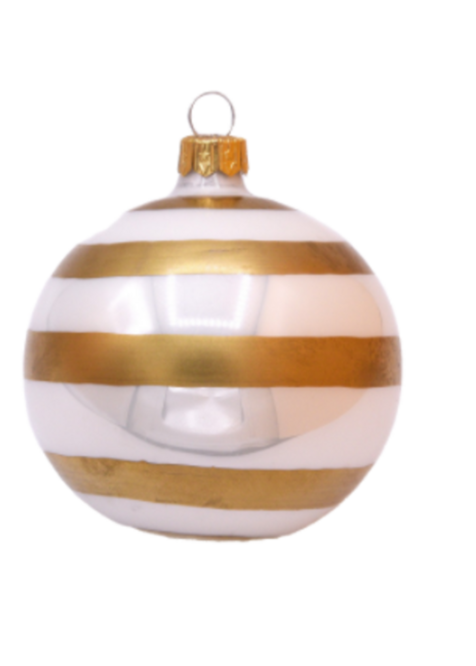 Kerstbal glanzend wit met gouden matte streep decoratie 8 cm - set van 3
