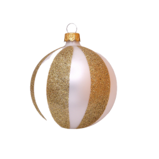 Witte Kerstballen met Verticale Gouden Strepen