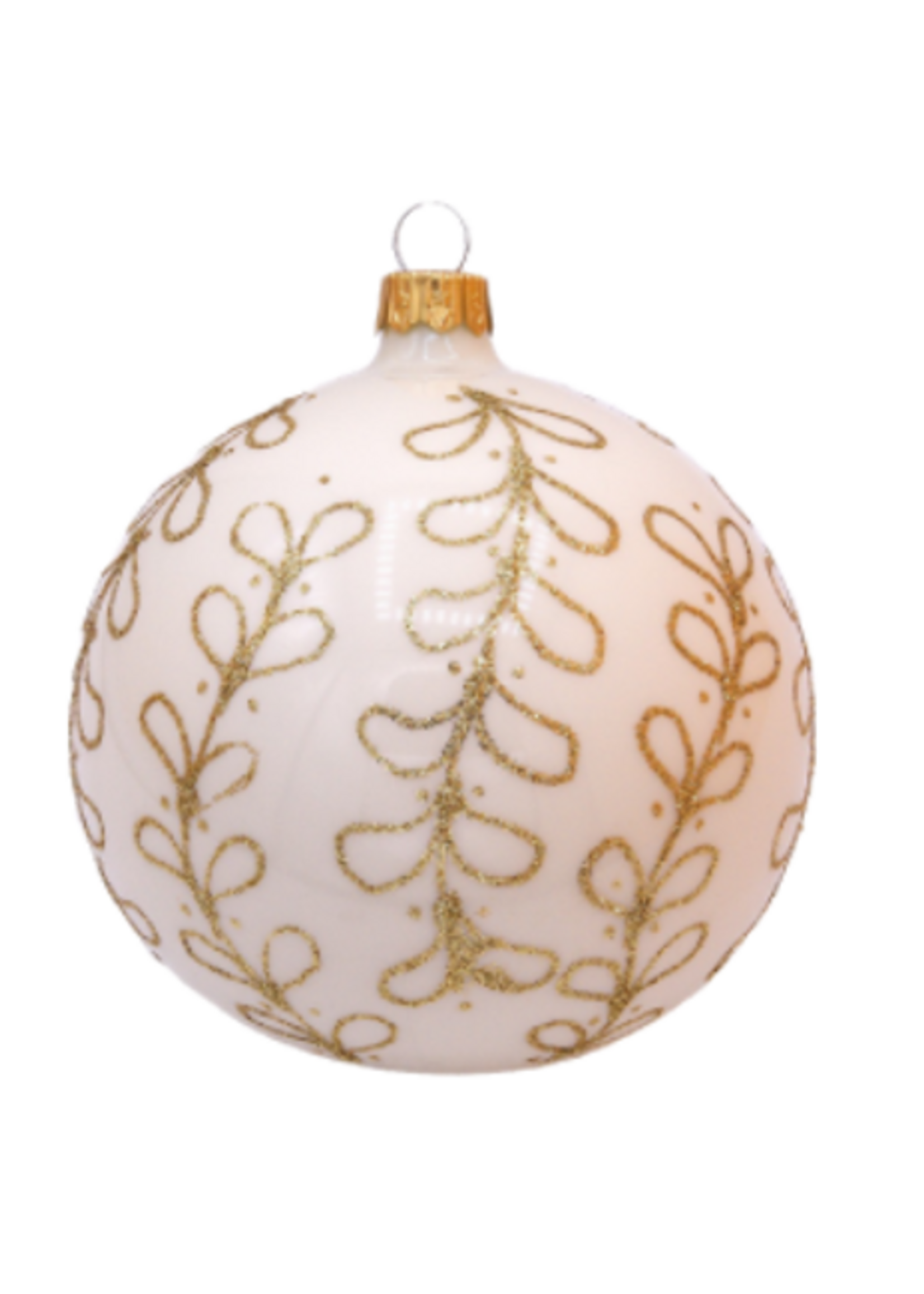 Set van 3 matte kerstballen wit met gouden glitter strikjes decoratie 8 cm
