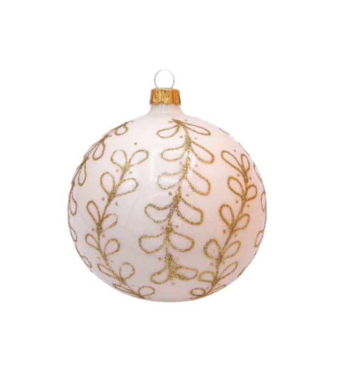 Set van 3 matte kerstballen wit met gouden glitter strikjes decoratie 8 cm