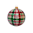 Kerstbal wit met rode, groene en gouden ruitjes decoratie 8 cm