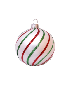 Witte Kerstballen met Rode en Groene Lijnen