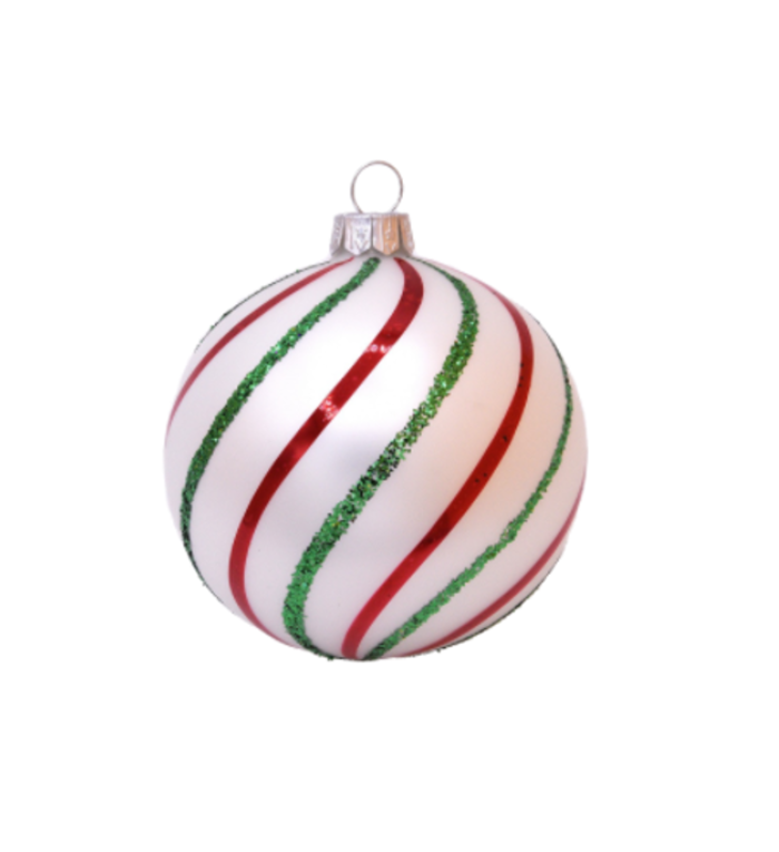 Chique Witte Kerstballen met Groene en Rode Lijnen